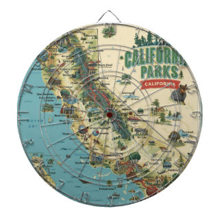 Vintage Illustrated California Parks Map Art Dartscheibe
