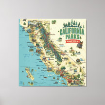 Vintage Illustrated California Parks Map Art