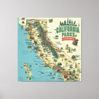 Vintage Illustrated California Parks Map Art Leinwanddruck