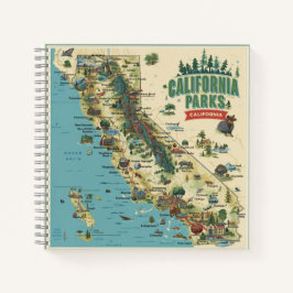 Vintage Illustrated California Parks Map Art Notizbuch