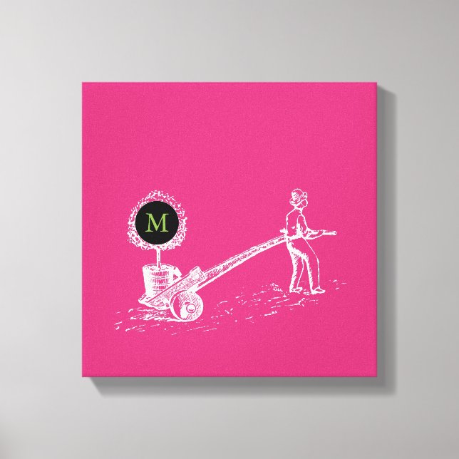 Vintage-Illustration Baum Topf Monogramm Leinwand (Vorderseite)