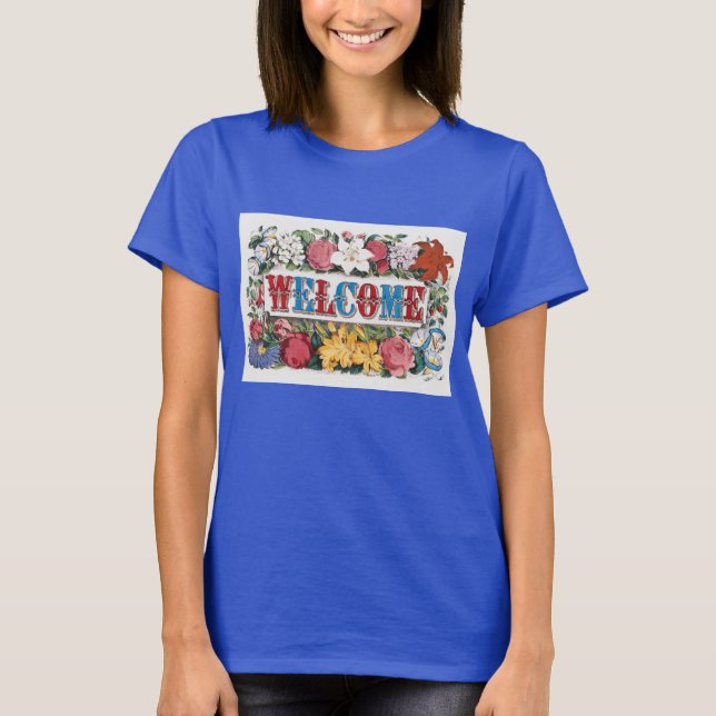 Vintage Illustration BEGRÜSSEN mit Blume T-Shirt (Vorderseite)