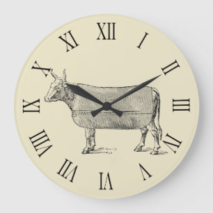 VINTAGE ILLUSTRATION Cow blanket Roman Numerals C Große Wanduhr