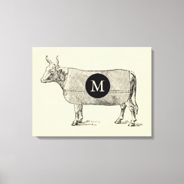 VINTAGE ILLUSTRATION Cow Monogramm-Leinwand Leinwanddruck