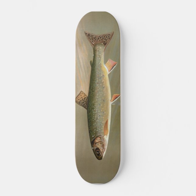 Vintage Illustration der Bachforelle Skateboard (Vorderseite)