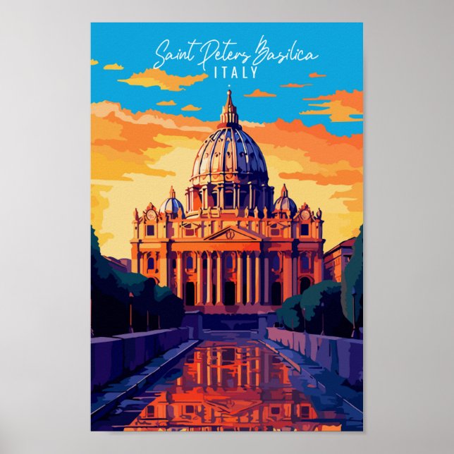 Vintage-Illustration der Basilika Saint Peters Poster (Vorne)