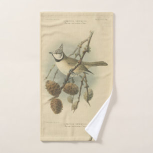 Vintage Illustration der europäischen Crested Tit Handtuch