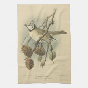 Vintage-Illustration der Haubenmeise Geschirrtuch
