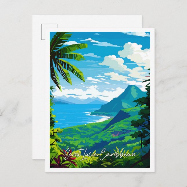 Vintage-Illustration der Karibik Saint Lucia Postkarte (Vorne/Hinten)