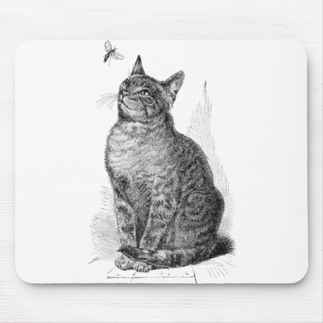 Vintage Illustration der Katze ein Insekt Mousepad (Vorne)