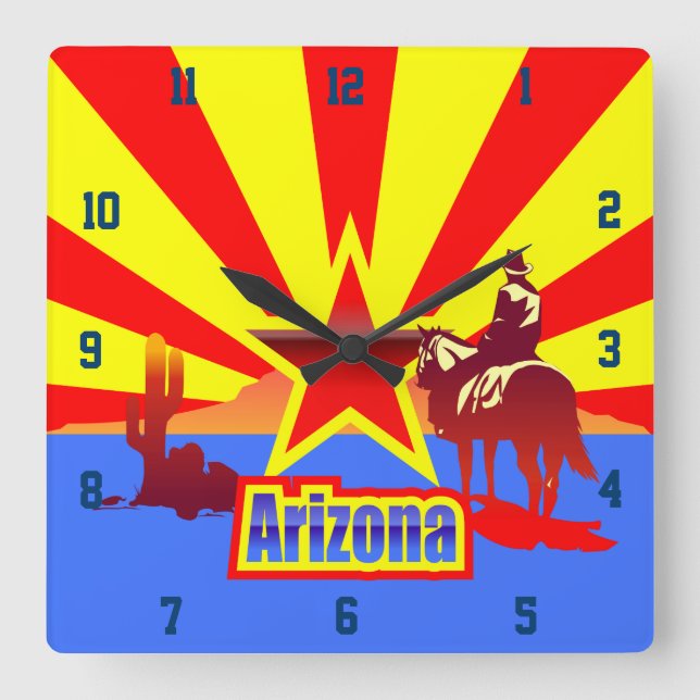 Vintage Illustration der Staatsflagge von Arizona Quadratische Wanduhr (Vorderseite)
