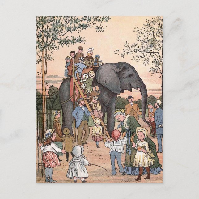 Vintage Illustration "Der Zoo" Postkarte (Vorderseite)