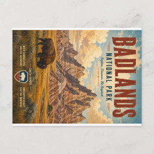 Vintage-Illustration des Badlands-Nationalparks mi Feiertagspostkarte