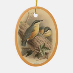 Vintage Illustration des Deko der Keramik Nuthatch Ornament