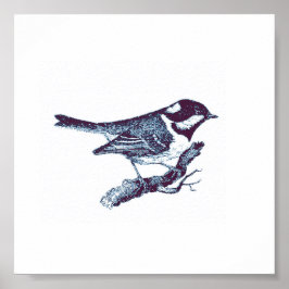 Vintage Illustration des Niedlichen Blauen Vogels Poster