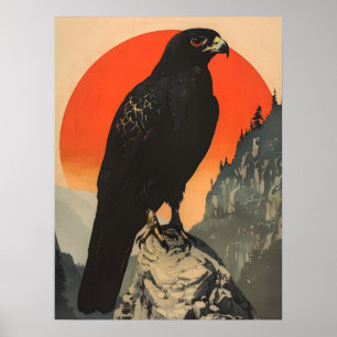 Vintage Illustration des Schwarzen Falken Poster