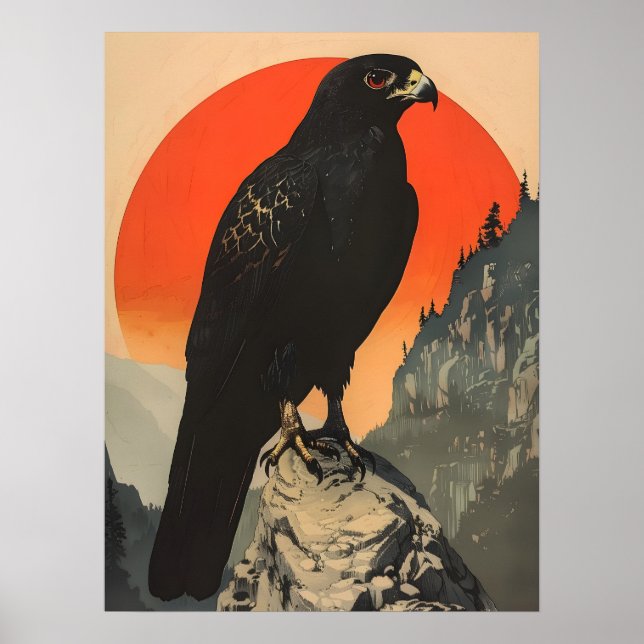 Vintage Illustration des Schwarzen Falken Poster (Vorne)