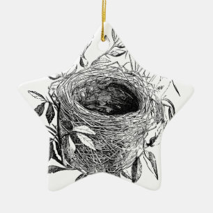 Vintage Illustration des Vogelnestes Keramikornament