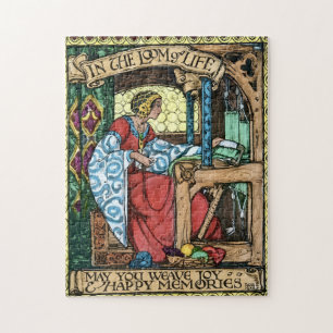 Vintage-Illustration des Webstuhls des Lebens Ar Puzzle