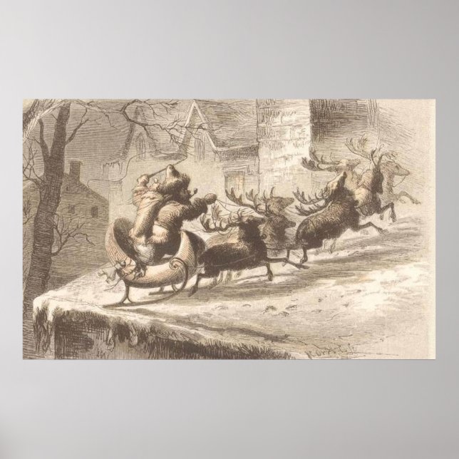 Vintage Illustration des Weihnachtsmanns und des R Poster (Vorne)