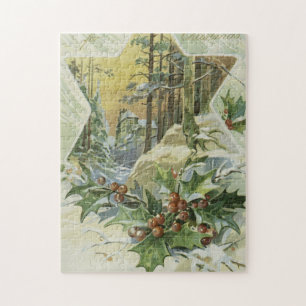 Vintage Illustration des Winterhauses Puzzle
