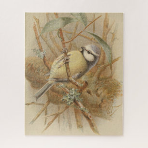 Vintage-Illustration einer Blaumeise Puzzle