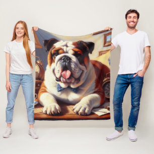 Vintage-Illustration einer Englischen Bulldogge Fleecedecke