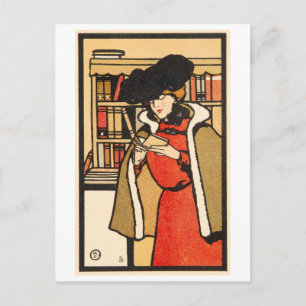 Vintage-Illustration einer Frau, die ein Buch lies Postkarte