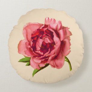Vintage Illustration einer Großen Korallenrosa-Peo Rundes Kissen