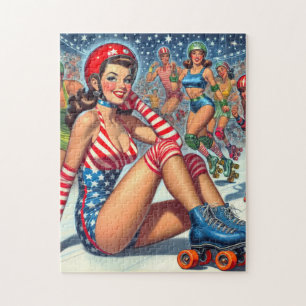 Vintage-Illustration einer Rollschuhfahrerin Puzzle