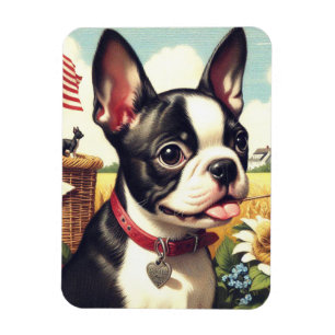 Vintage-Illustration eines Boston Terriers Magnet
