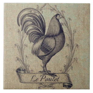 Vintage-Illustration eines französischen Huhns Fliese