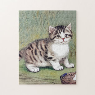 Vintage-Illustration eines gestreiften Kätzchens Puzzle