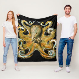 Vintage Illustration eines goldenen Oktopus Fleecedecke
