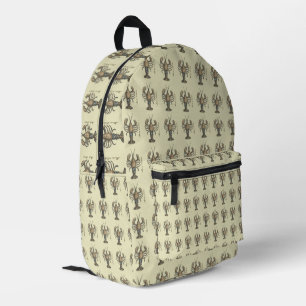 Vintage-Illustration eines Hummers: Coastal Damask Bedruckter Rucksack