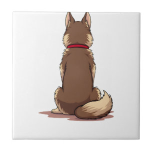 Vintage-Illustration eines Husky-Hundes von hinten Fliese