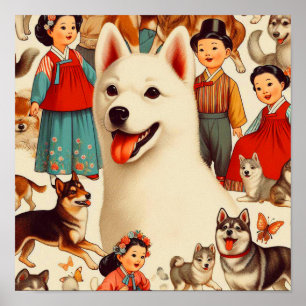Vintage-Illustration eines koreanischen Jindo Poster