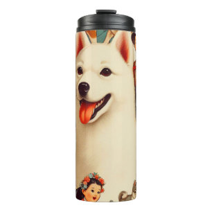 Vintage-Illustration eines koreanischen Jindo Thermosbecher