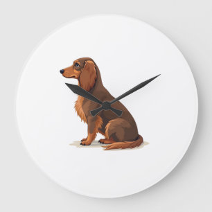 Vintage-Illustration eines langhaarigen Dachshunds Große Wanduhr