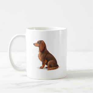 Vintage-Illustration eines langhaarigen Dachshunds Kaffeetasse