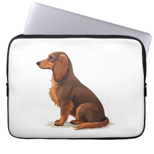 Vintage-Illustration eines langhaarigen Dachshunds Laptopschutzhülle