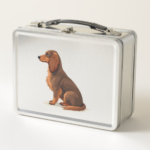 Vintage-Illustration eines langhaarigen Dachshunds Metall Brotdose