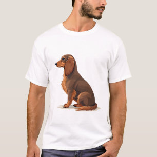 Vintage-Illustration eines langhaarigen Dachshunds T-Shirt
