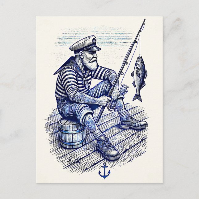 Vintage Illustration eines Nostalgischen Seemannsf Postkarte (Vorderseite)
