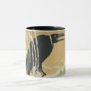 Vintage-Illustration eines Raben auf einem Baumzwe Tasse
