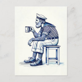 Vintage Illustration eines Sailor Drink Coffee Postkarte