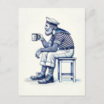 Vintage Illustration eines Sailor Drink Coffee