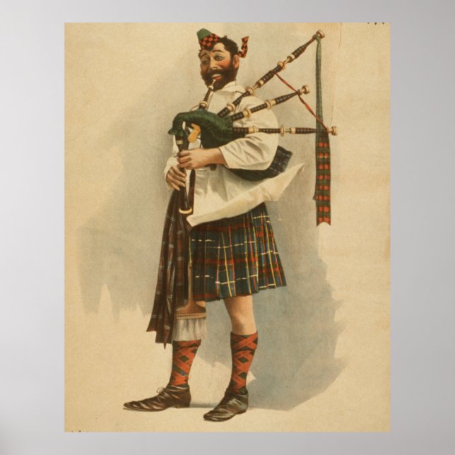 Vintage Illustration eines schottischen Bagpipers  Poster (Vorne)