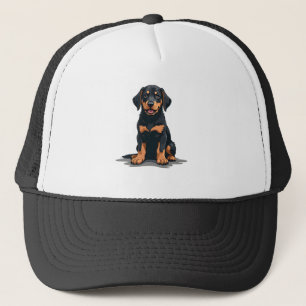 Vintage-Illustration eines schwarz-braunen Hundes  Truckerkappe