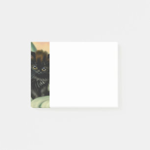 Vintage-Illustration eines schwarzen Kätzchens Post-it Klebezettel
